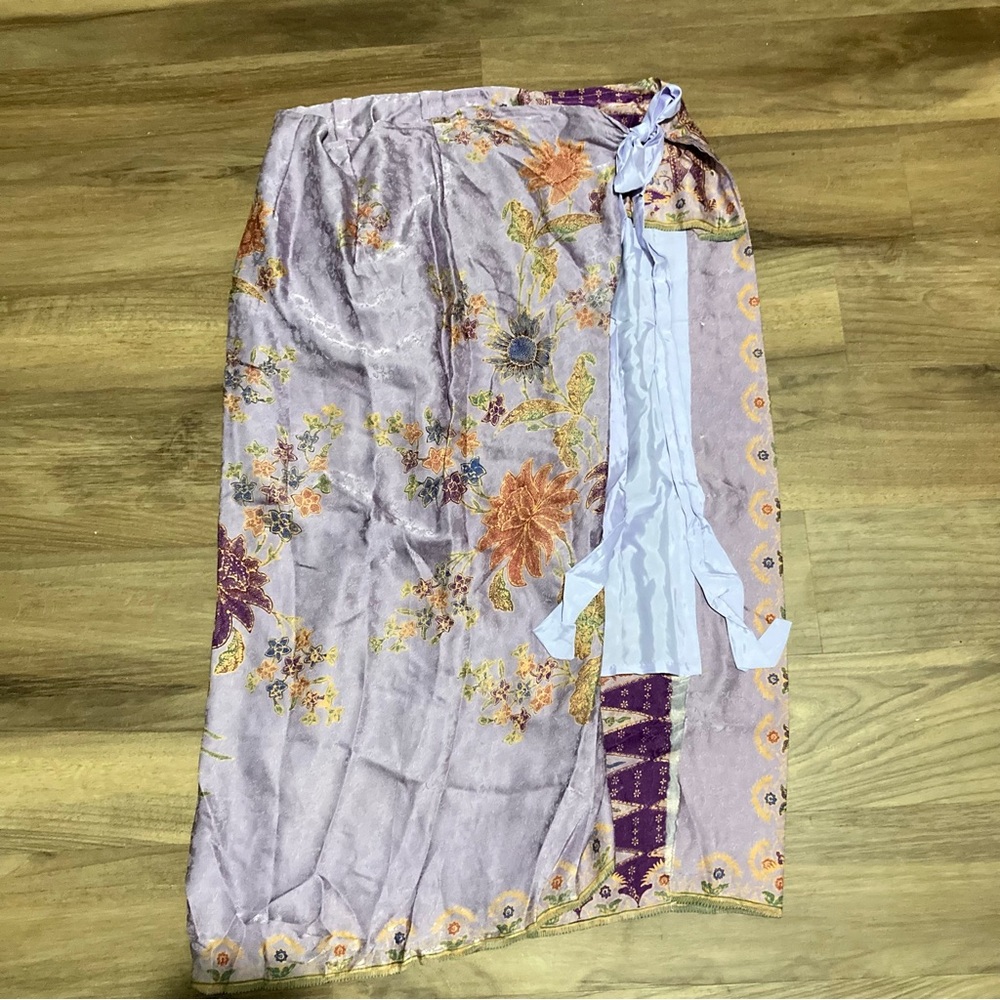 Vintage Silk Abstract Printed Maxi Wrap Skirt Boho